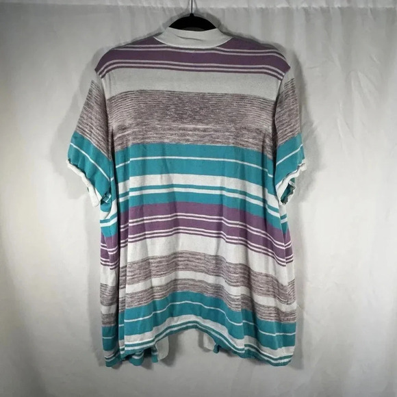 Lane Bryant Cardigan Womens 26 28 White Purple Blue Striped Open Front - Picture 6 of 8